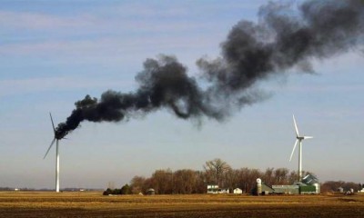 Turbine fire with black smoke