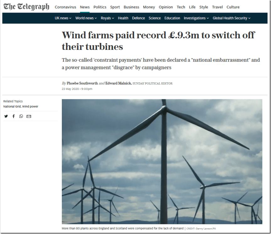 Daylight Robbery: UK Wind Farms Paid £9.3million To Shut Down Their Turbines For A Single&nbsp;Day