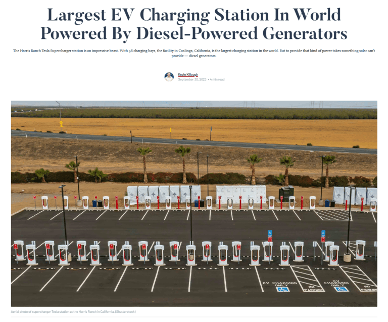 Diesel-Driven: Electric Car Charging Stations Powered by Giant Banks of Diesel&nbsp;Generators