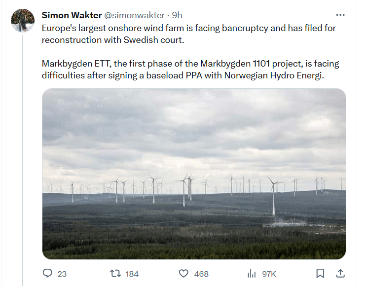Transition to Insolvency: Europe’s Largest Wind Farm Facing&nbsp;Bankruptcy